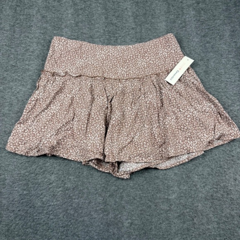 Urban Romantics Skort Women M Brown Ditsy Floral Smocked Ruffle Mini Shorts